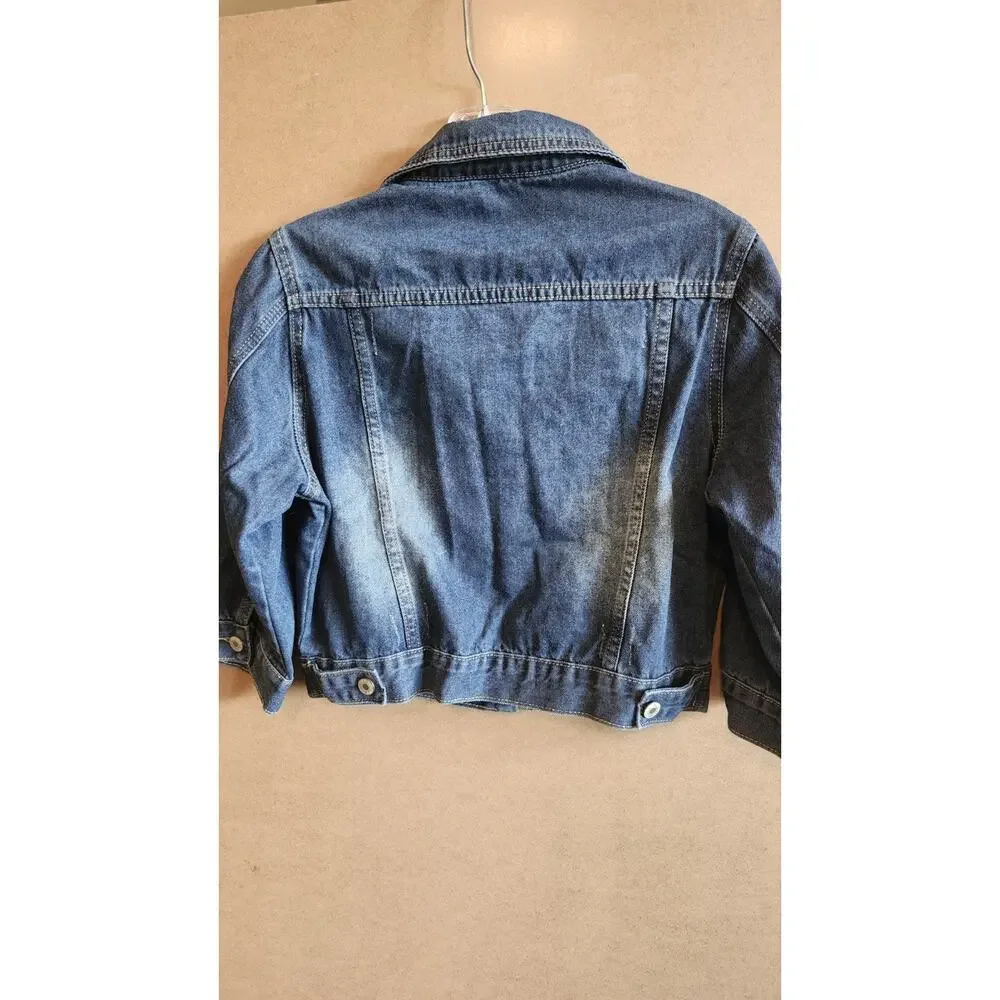 Childrens Place Girls Denim Jacket Medium 4 Crop Button Down Dark Wash K84